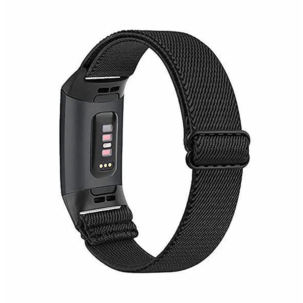 Nylon elastic strap with metal toe cap for Fitbit Charge 6, black colour variant