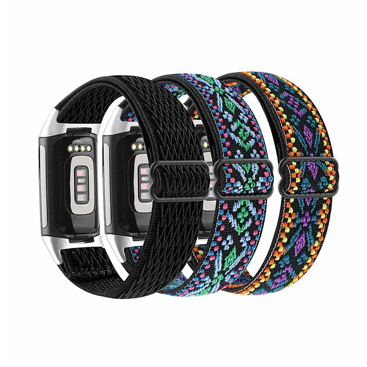 Nylon elastic strap with metal toe cap for Fitbit Charge 6, black colour variant