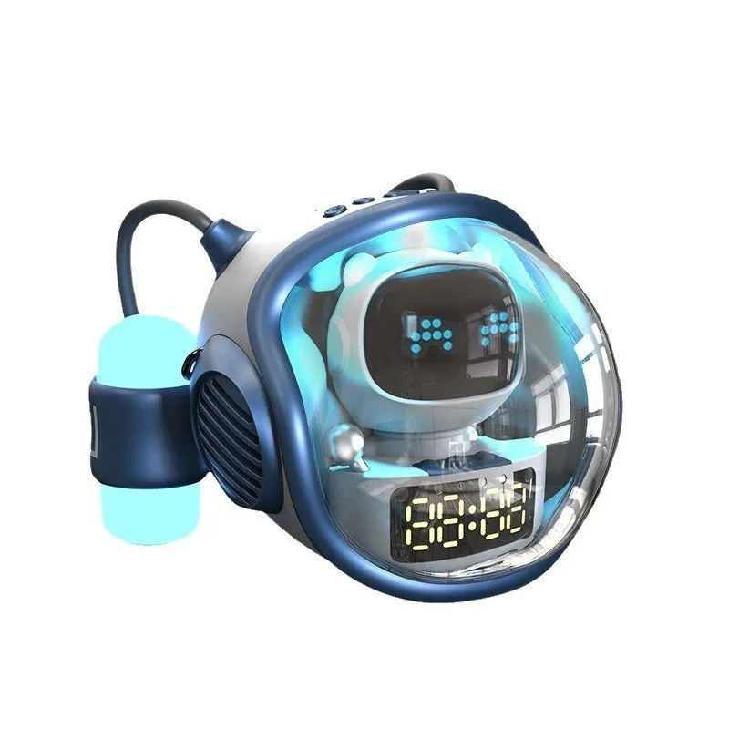 M60 spacecraft Bluetooth speaker in white with AI voice and rhythm ambience light on a desktop