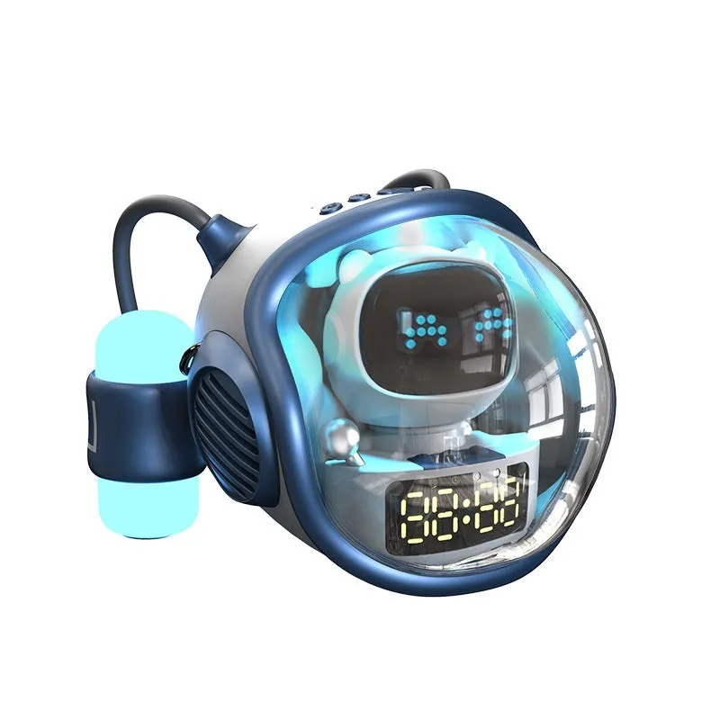 M60 spacecraft Bluetooth speaker in white with AI voice and rhythm ambience light on a desktop