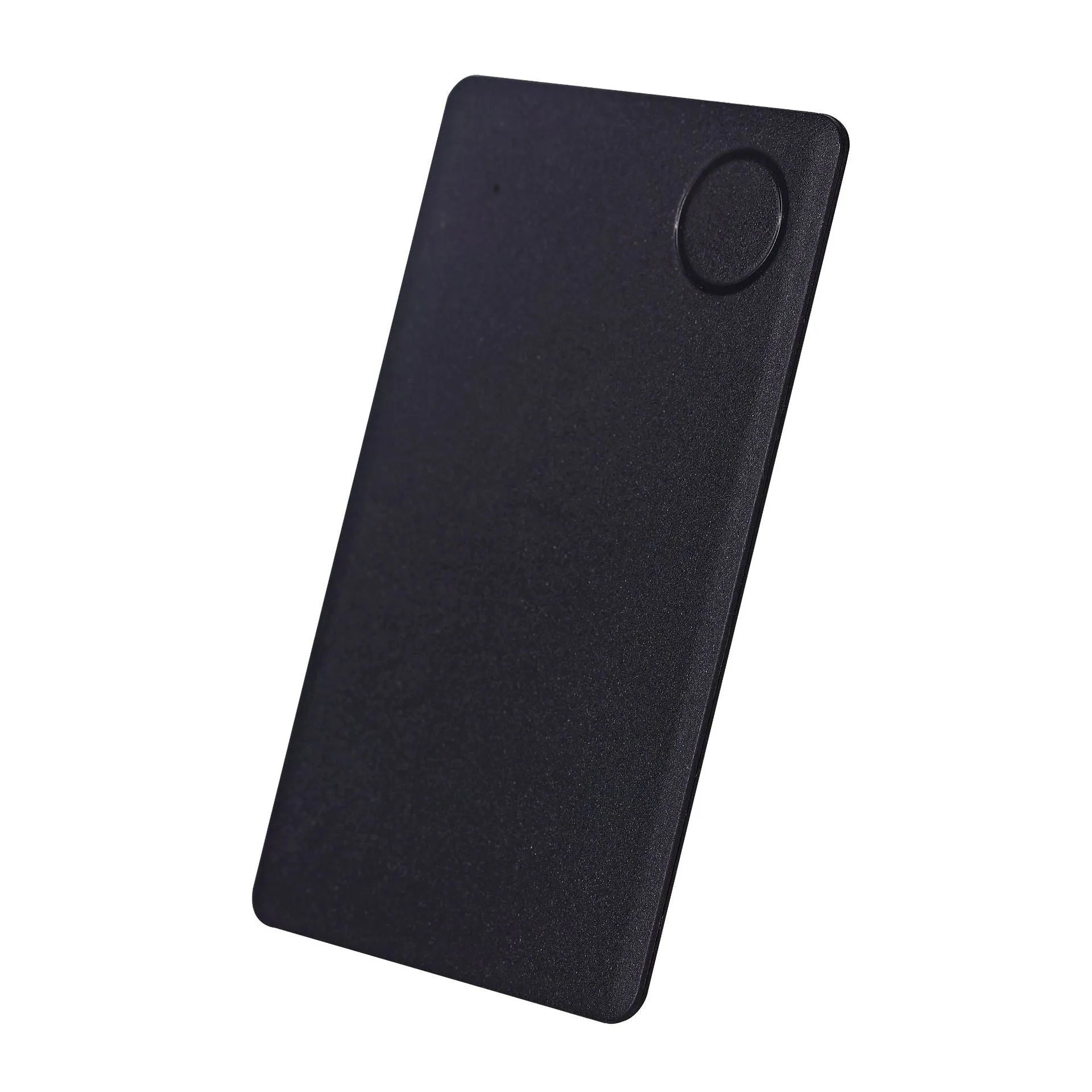 Black universal card anti-lost locator with Bluetooth 5.0, ABS construction, and hanging loop