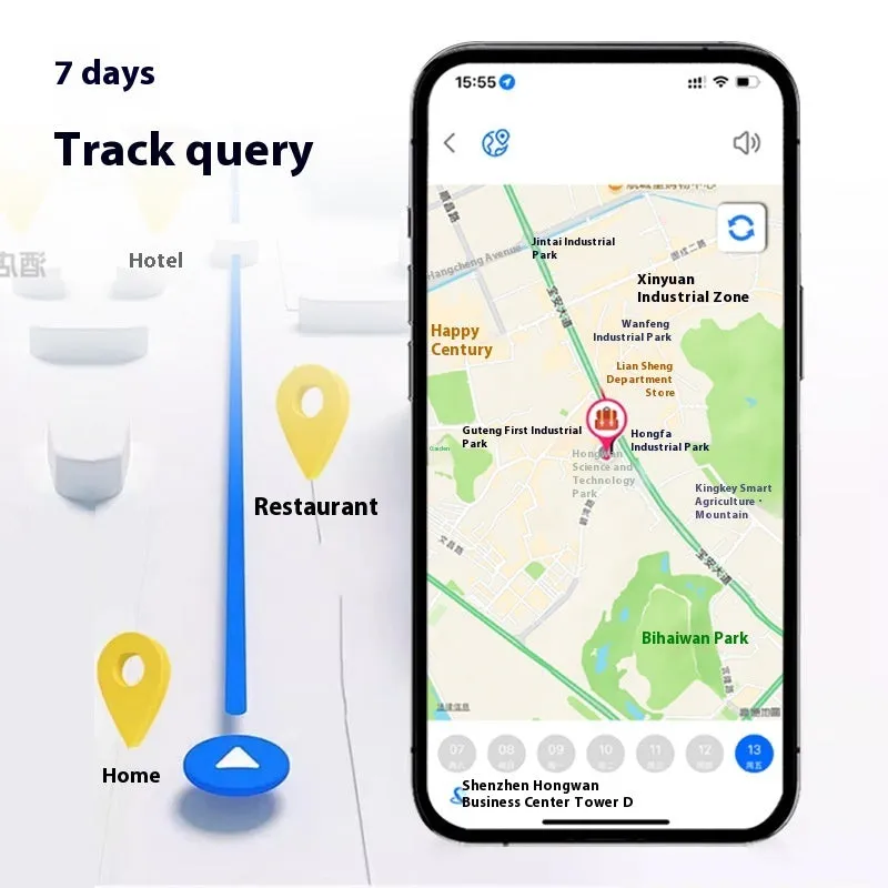 Black universal card anti-lost locator with Bluetooth 5.0, ABS construction, and hanging loop