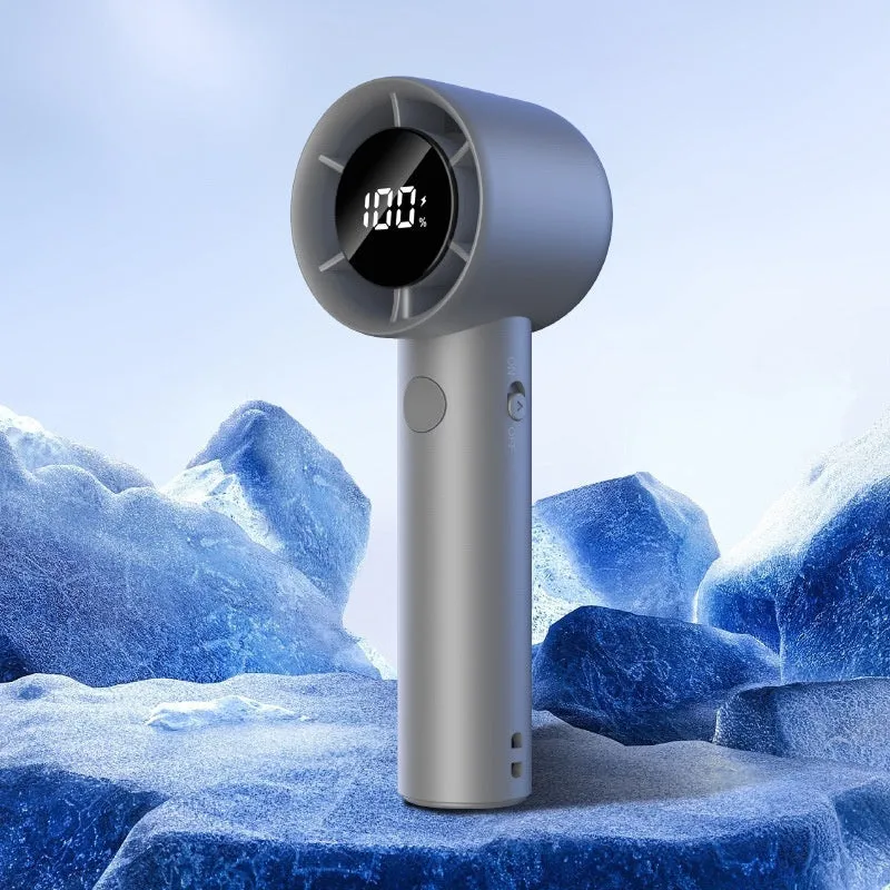Handheld high-speed fan with five blades, available in Cool Black colour, compact design for USB charging