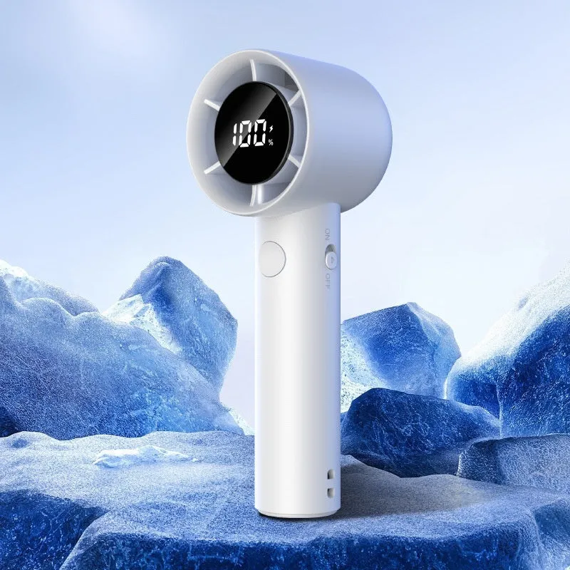 Handheld high-speed fan with five blades, available in Cool Black colour, compact design for USB charging
