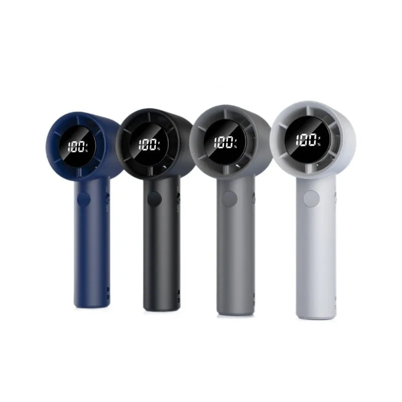 Handheld high-speed fan with five blades, available in Cool Black colour, compact design for USB charging