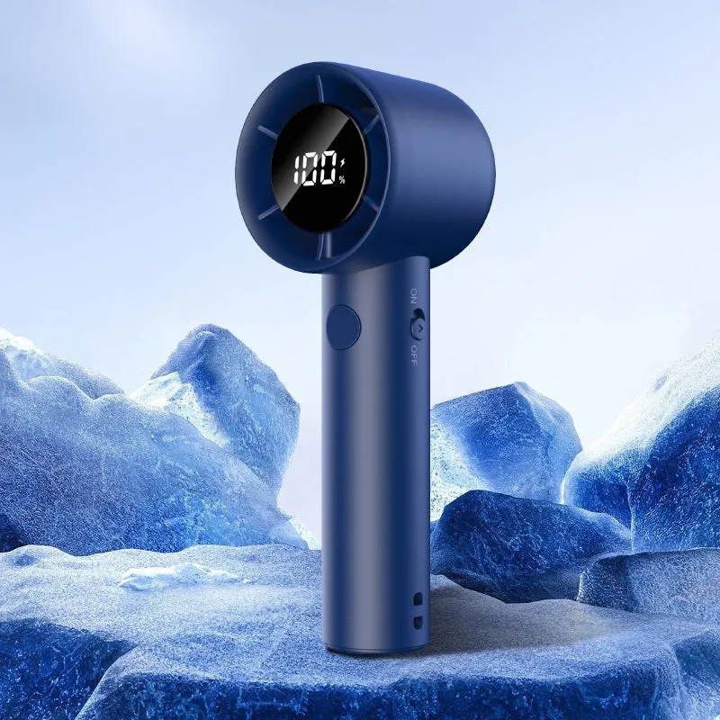 Handheld high-speed fan with five blades, available in Cool Black colour, compact design for USB charging