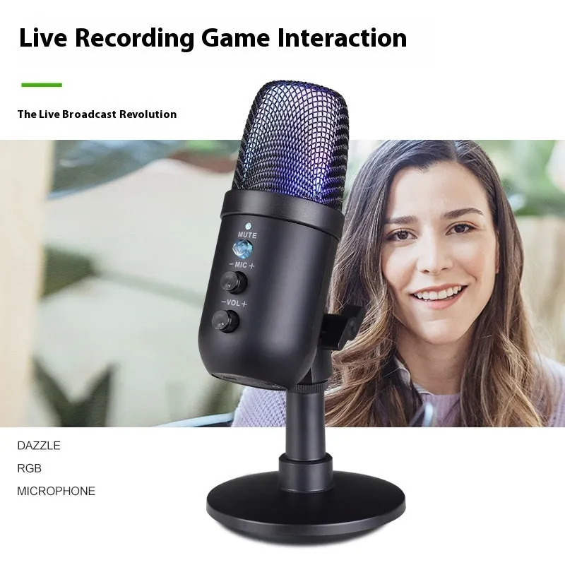 Black USB microphone with RGB lighting ring for computer and mobile streaming