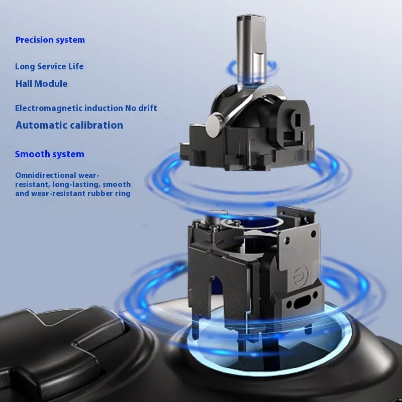 Black wired gamepad with symmetrical rocker joysticks and force feedback for PC computer gaming
