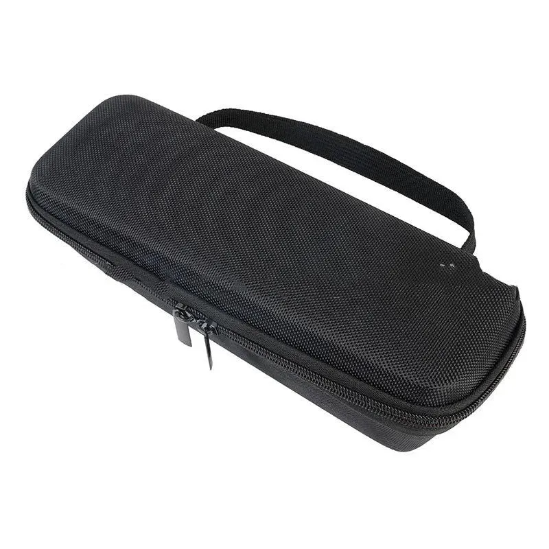 Black EVA Bluetooth speaker storage case with climbing carabiner, grey inner lining, size 280x100x90mm