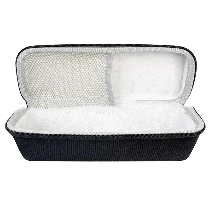 Black EVA Bluetooth speaker storage case with climbing carabiner, grey inner lining, size 280x100x90mm