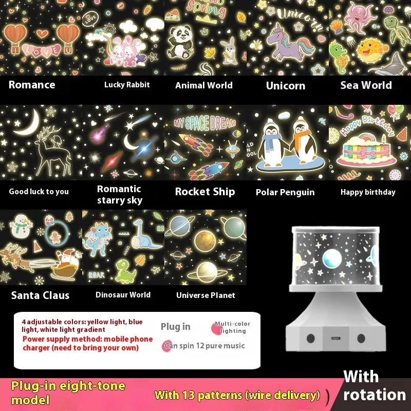 Creative star light projection lamp with Bluetooth stereo showing multiple music-synchronised patterns