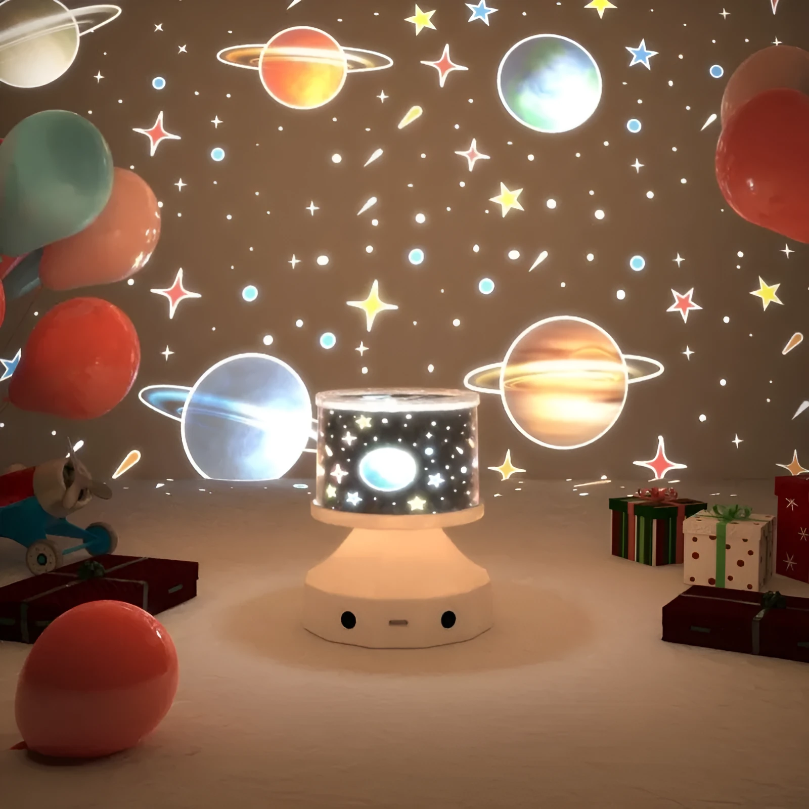 Creative star light projection lamp with Bluetooth stereo showing multiple music-synchronised patterns