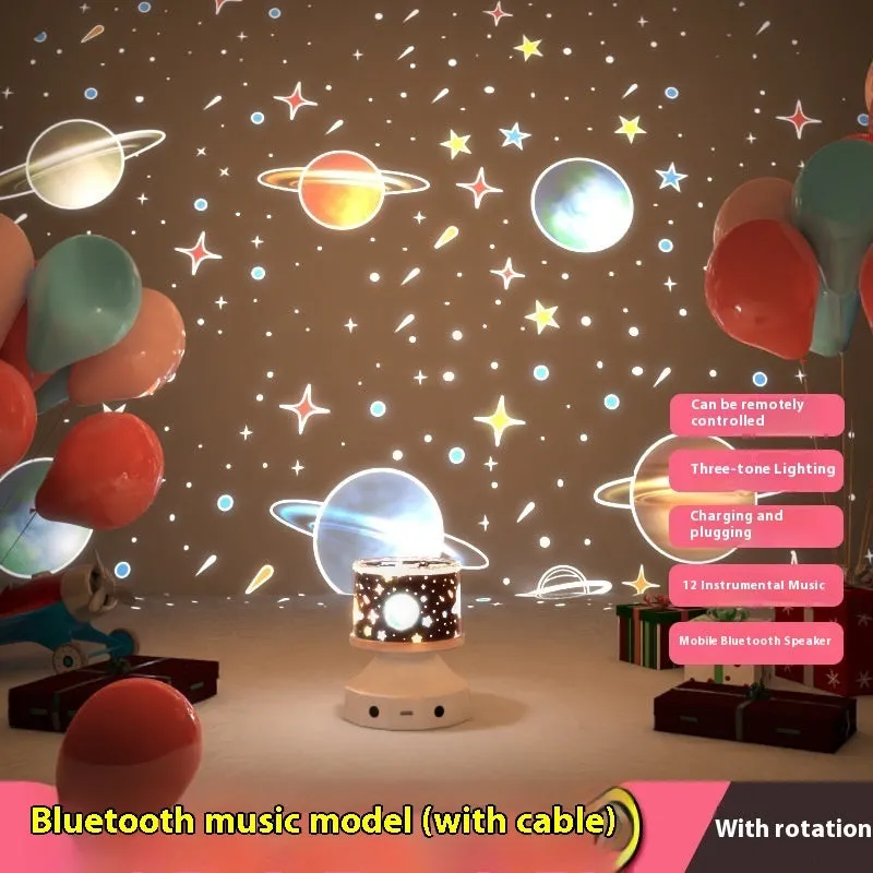 Creative star light projection lamp with Bluetooth stereo showing multiple music-synchronised patterns