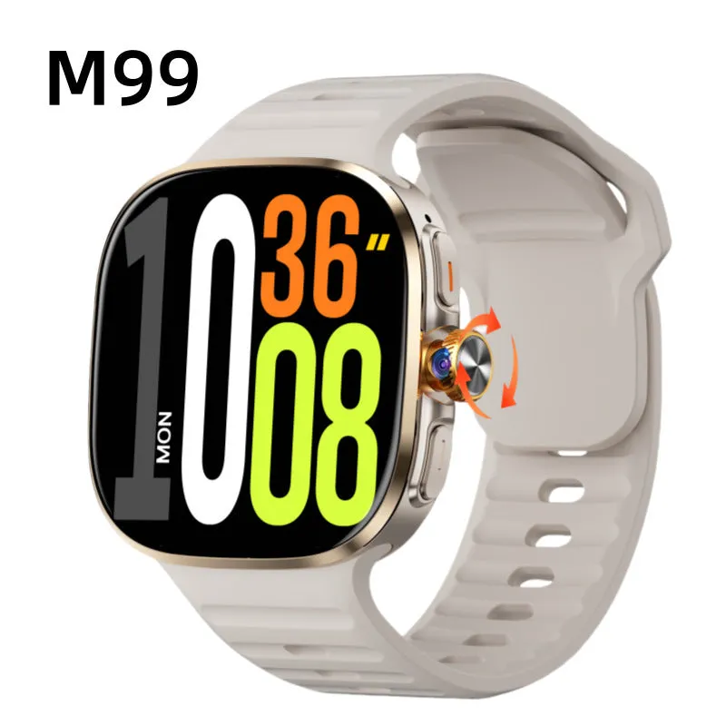 M99 Smart Watch with AMOLED wide screen, available in M99 Black and M99 Silver, with health monitoring and NFC