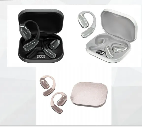 Hanging Bluetooth earphones A51 in black on a charging case, with Type-C port