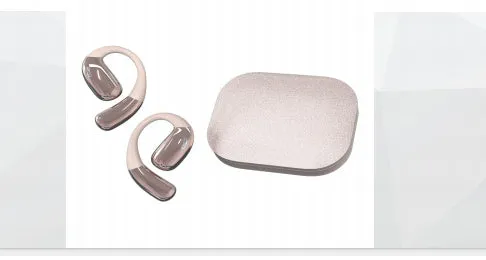 Hanging Bluetooth earphones A51 in black on a charging case, with Type-C port
