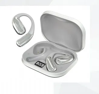 Hanging Bluetooth earphones A51 in black on a charging case, with Type-C port