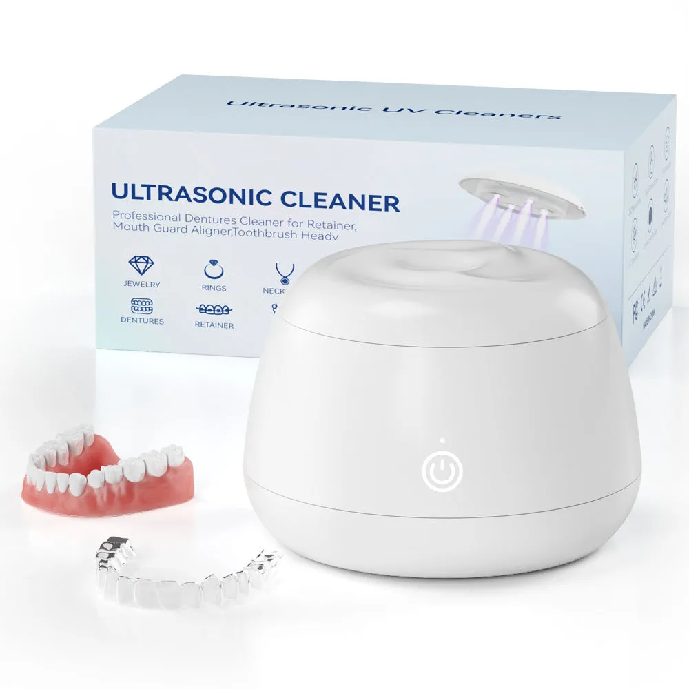 Ultrasonic portable waterproof denture and tooth socket cleaning machine with USB power, white plastic, 300ml capacity