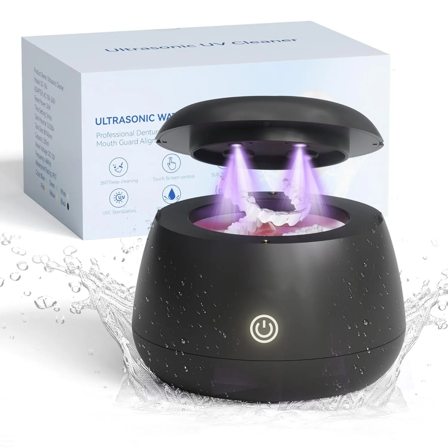 Ultrasonic portable waterproof denture and tooth socket cleaning machine with USB power, white plastic, 300ml capacity