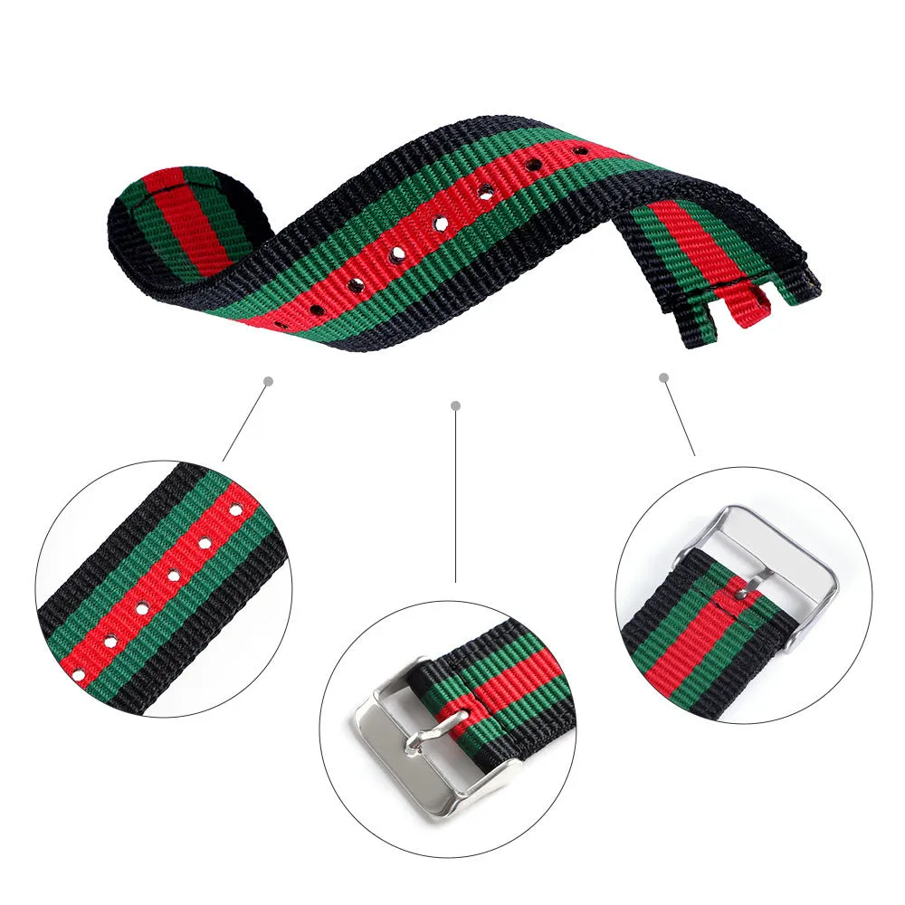 Nylon canvas watch strap in black with silver buckle, 20mm width, Business All-Match style