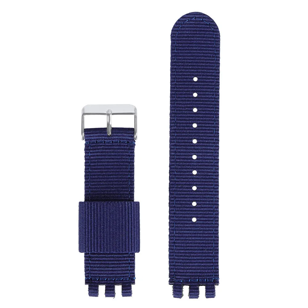 Nylon canvas watch strap in black with silver buckle, 20mm width, Business All-Match style