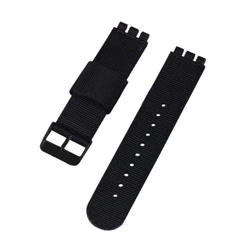 Nylon canvas watch strap in black with silver buckle, 20mm width, Business All-Match style