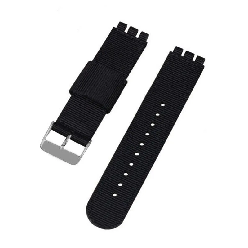 Nylon canvas watch strap in black with silver buckle, 20mm width, Business All-Match style