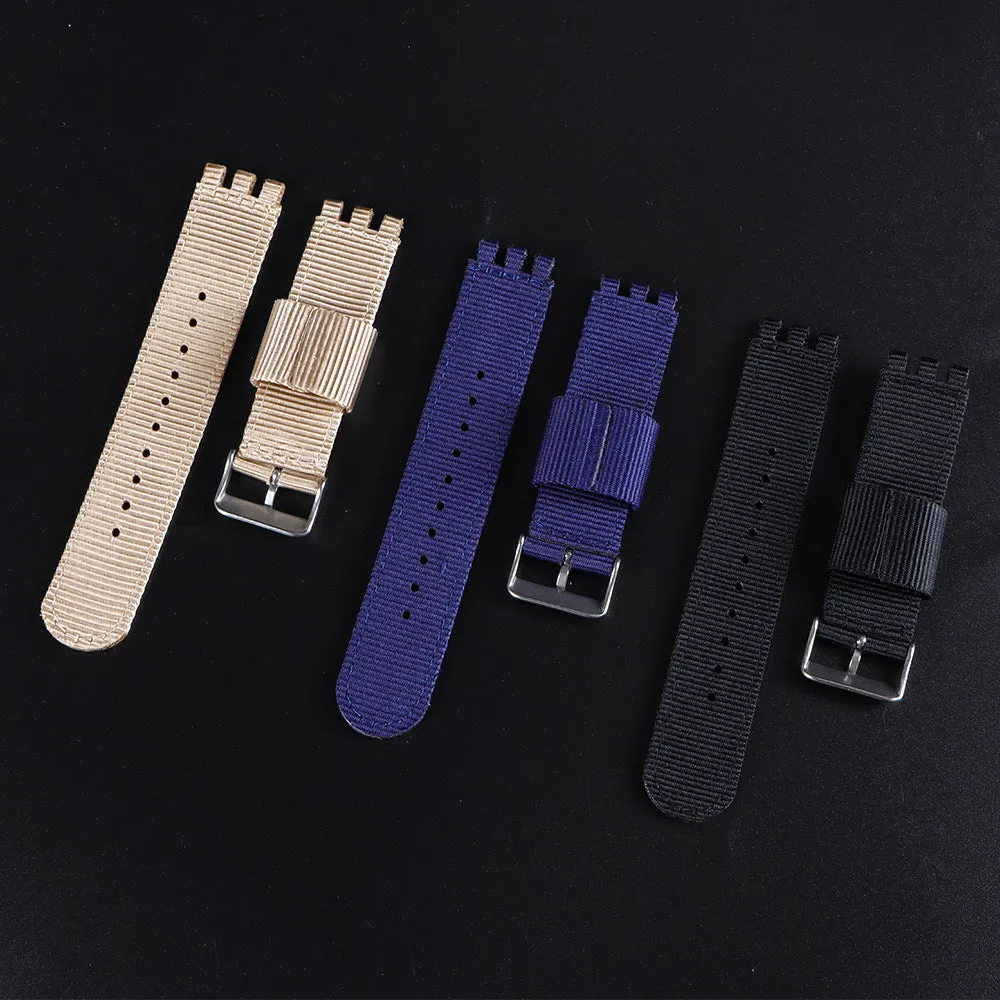 Nylon canvas watch strap in black with silver buckle, 20mm width, Business All-Match style