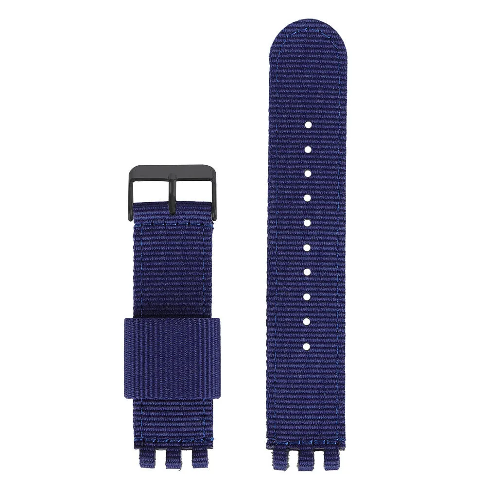 Nylon canvas watch strap in black with silver buckle, 20mm width, Business All-Match style