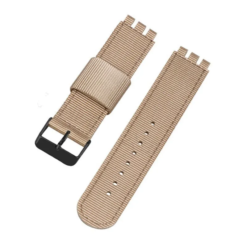 Nylon canvas watch strap in black with silver buckle, 20mm width, Business All-Match style