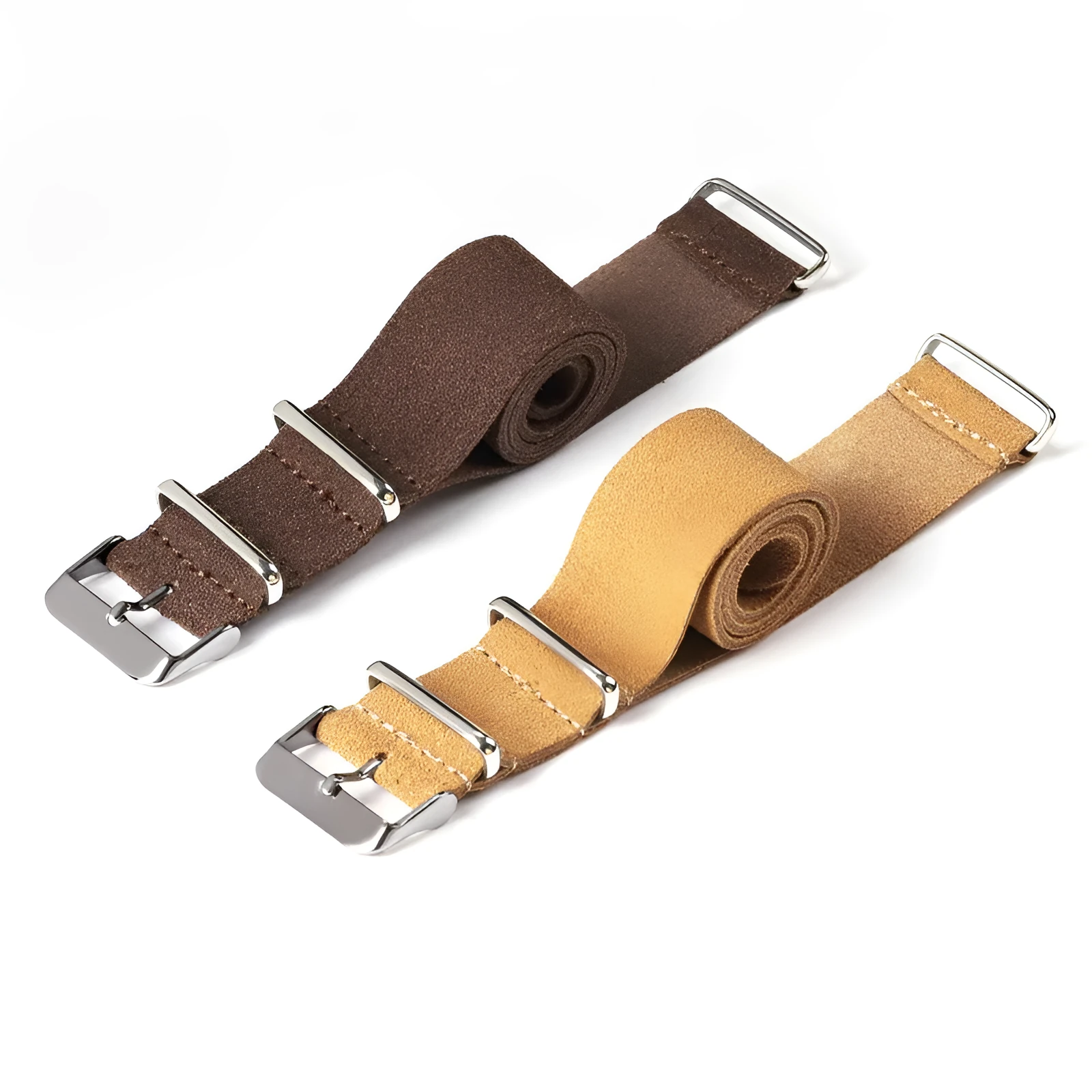 Genuine leather watch strap with velvet finish in retro artistic style, 20mm width, black colour, on a light background