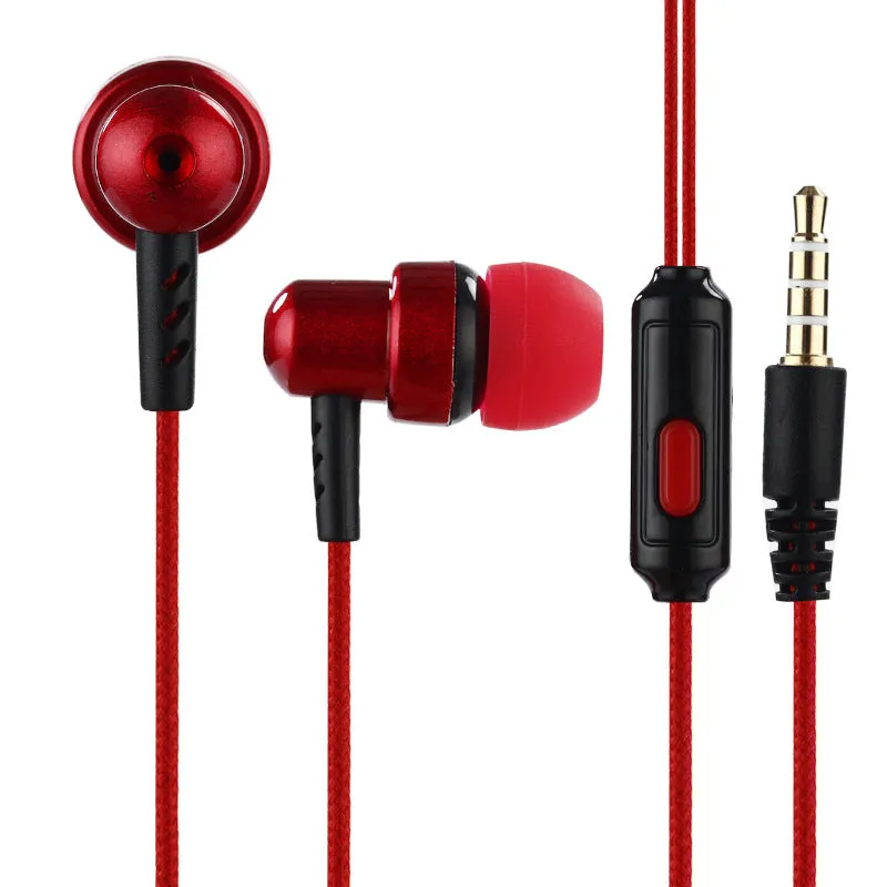 Direct-plug wired in-ear gaming headset with silicone earplugs, braided cable, and built-in microphone in black