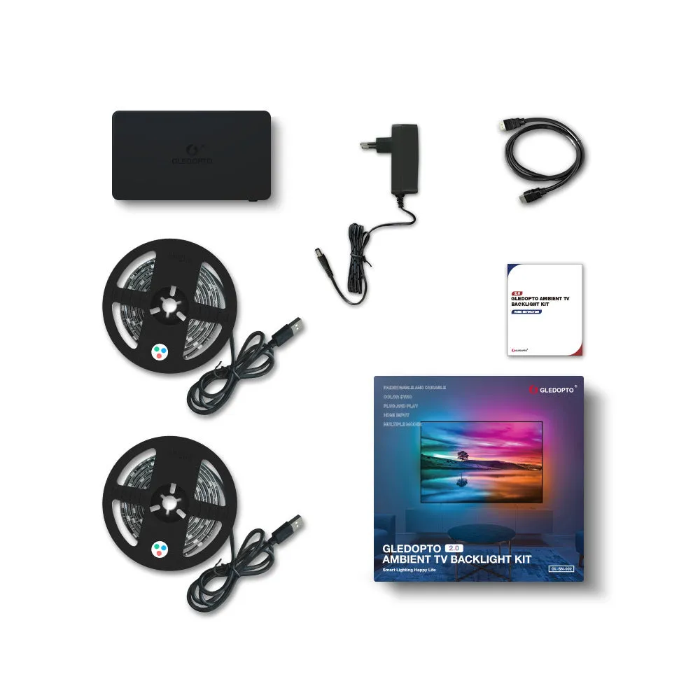 GL-SN-002K HDMI sync controller and 2-metre RGB LED light strip for TV and computer ambient lighting