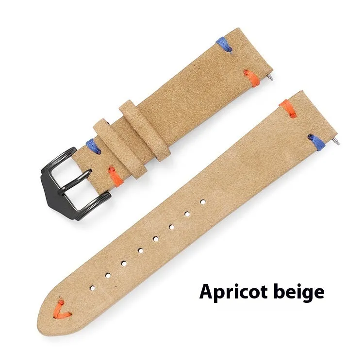 Genuine leather suede quick release watch strap with raw ear design in black, 20mm width silver buckle