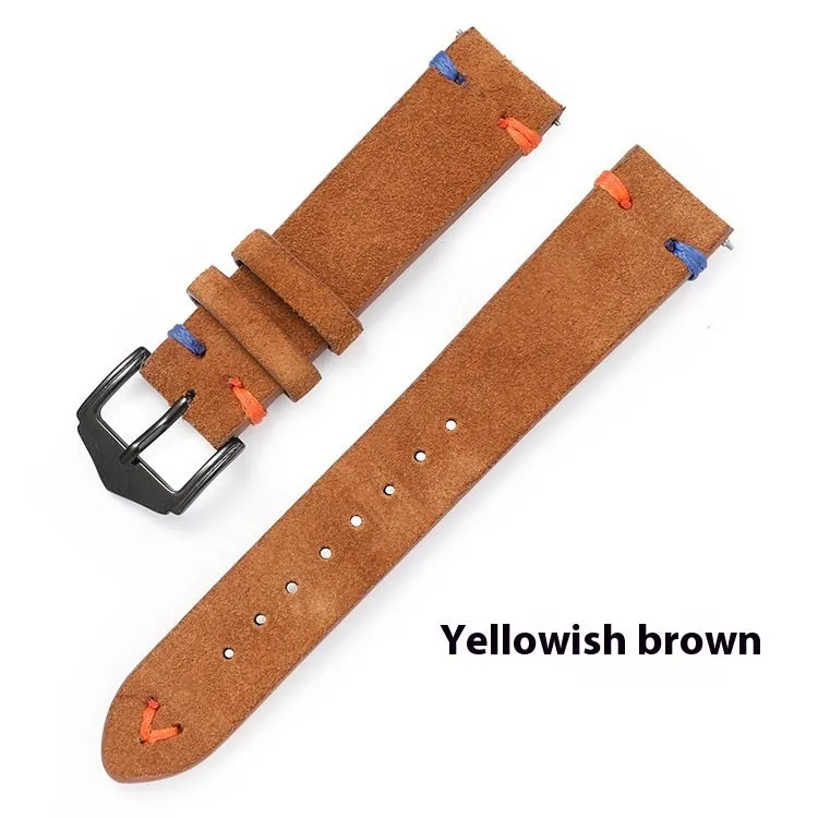 Genuine leather suede quick release watch strap with raw ear design in black, 20mm width silver buckle