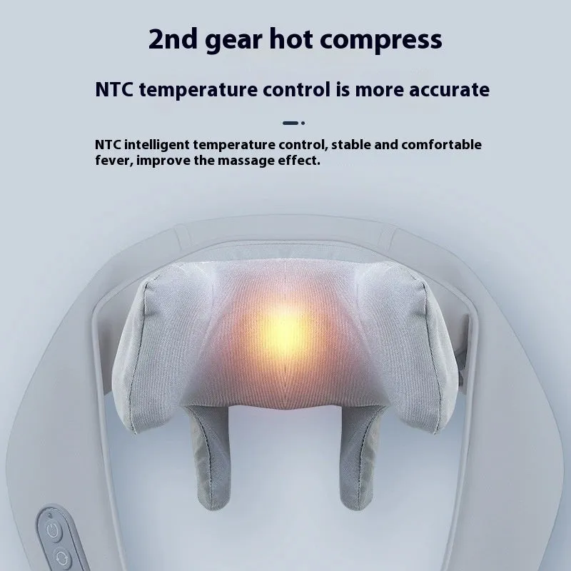 Grey elastic fabric neck and back massager with USB charging port and infrared function