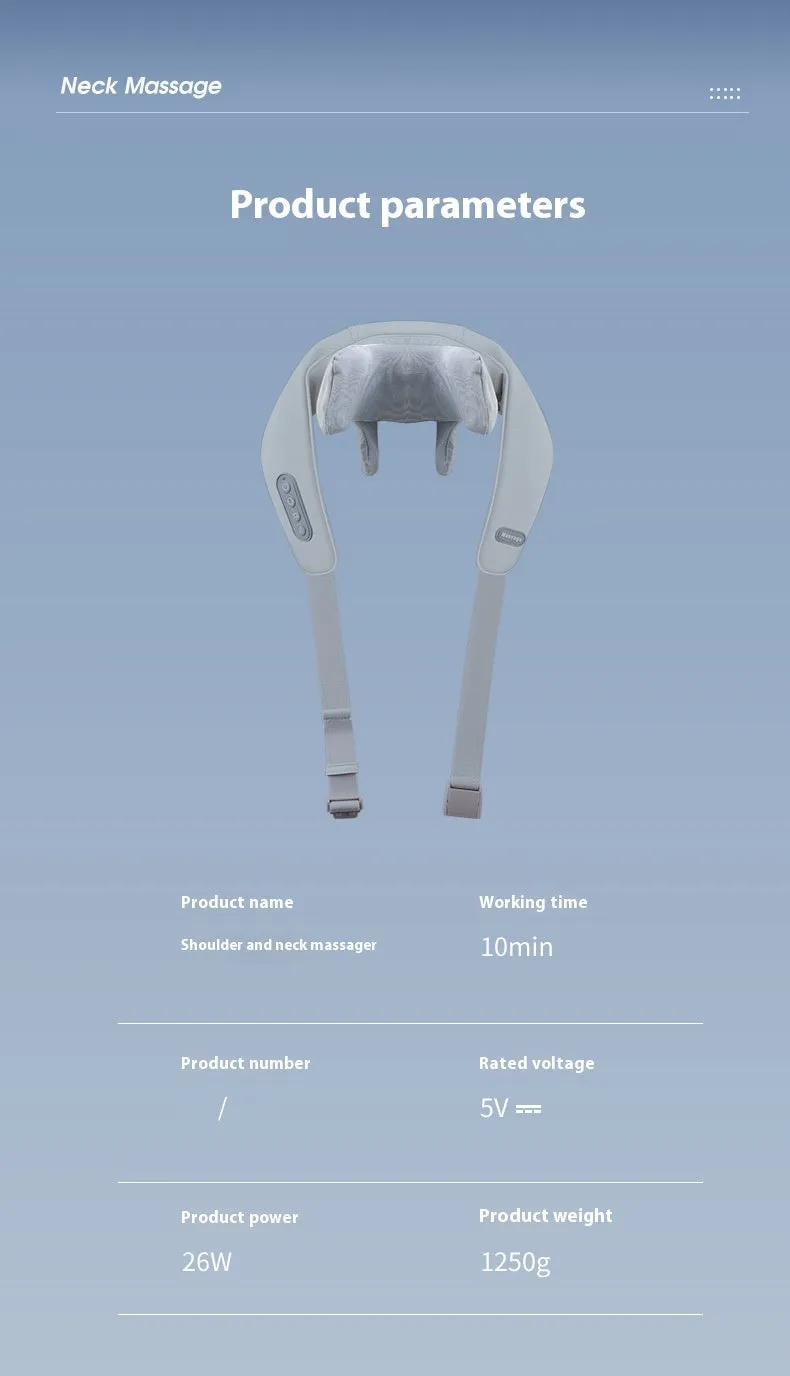 Grey elastic fabric neck and back massager with USB charging port and infrared function