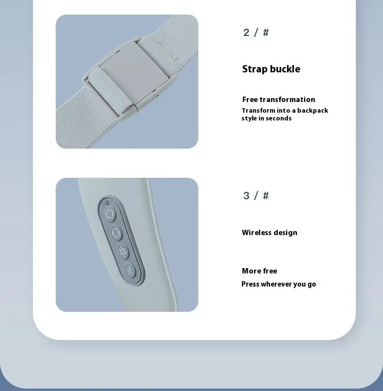 Grey elastic fabric neck and back massager with USB charging port and infrared function
