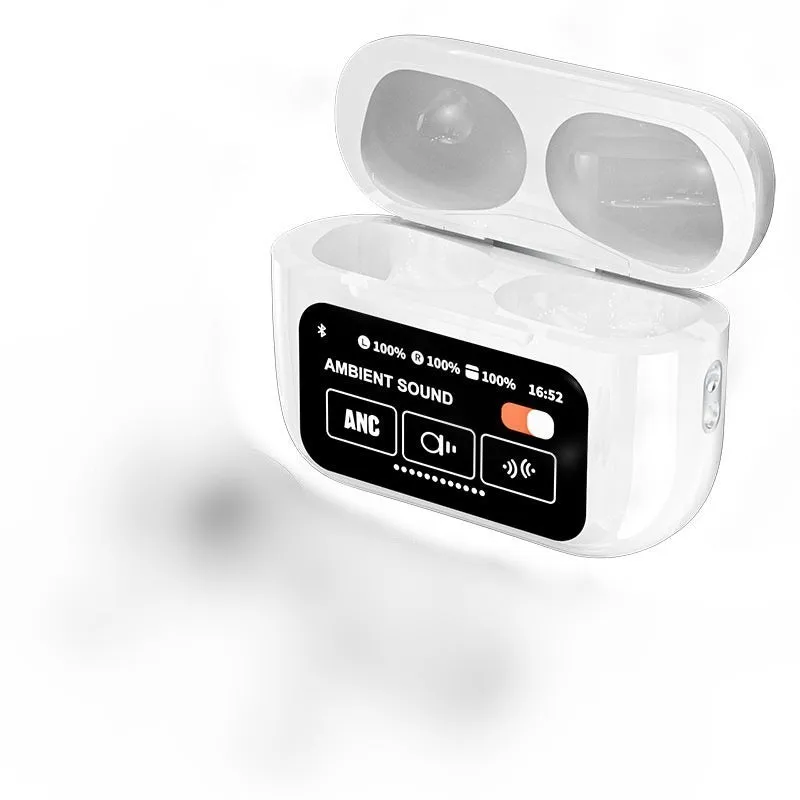 Bluetooth headset with smart colour screen, in-ear design, PC ABS housing, digital display, noise reduction, and waterproof rating