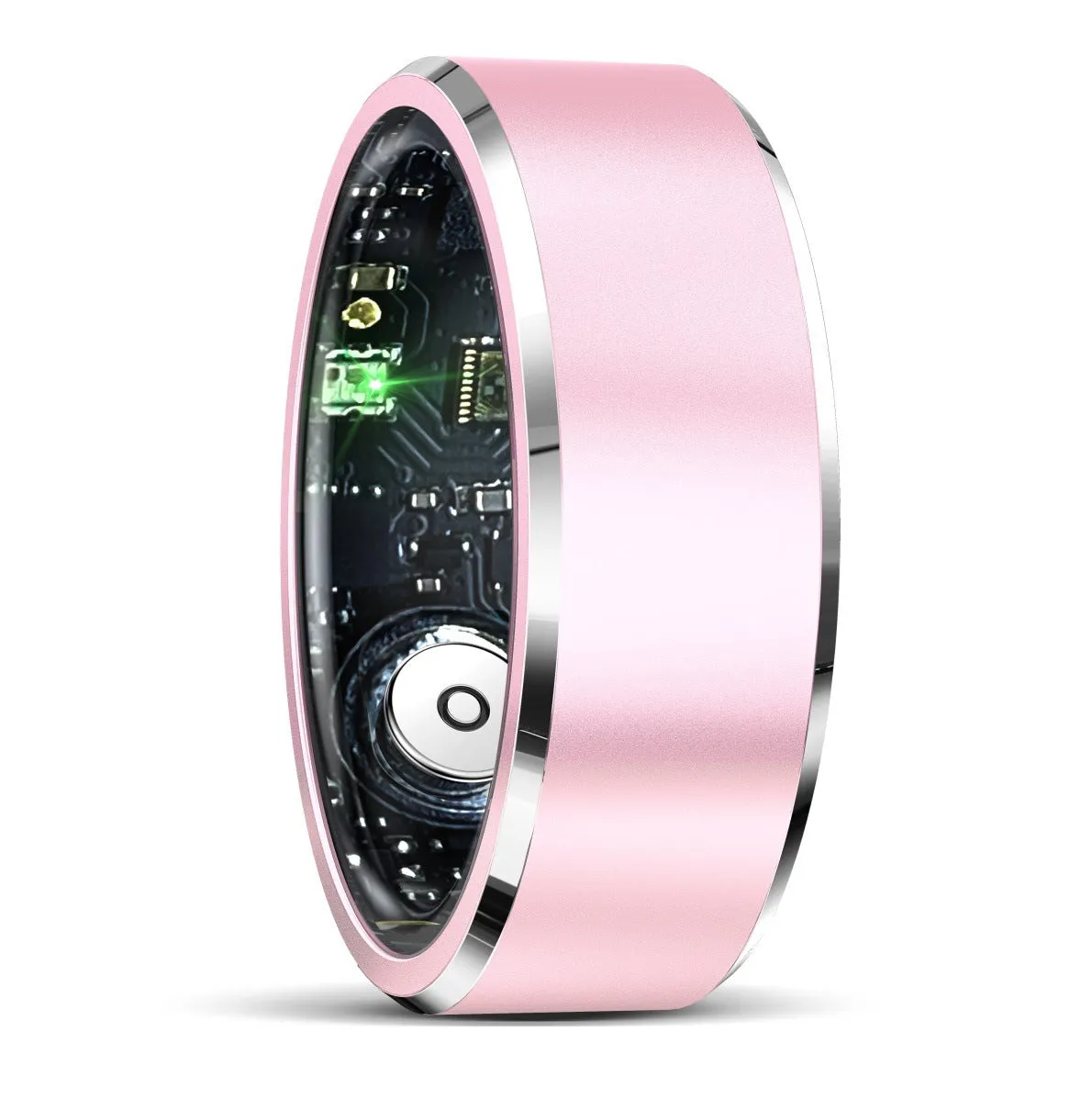 Smart ring with heart rate blood oxygen sleep monitoring, waterproof 30m, stainless steel band, pink colour
