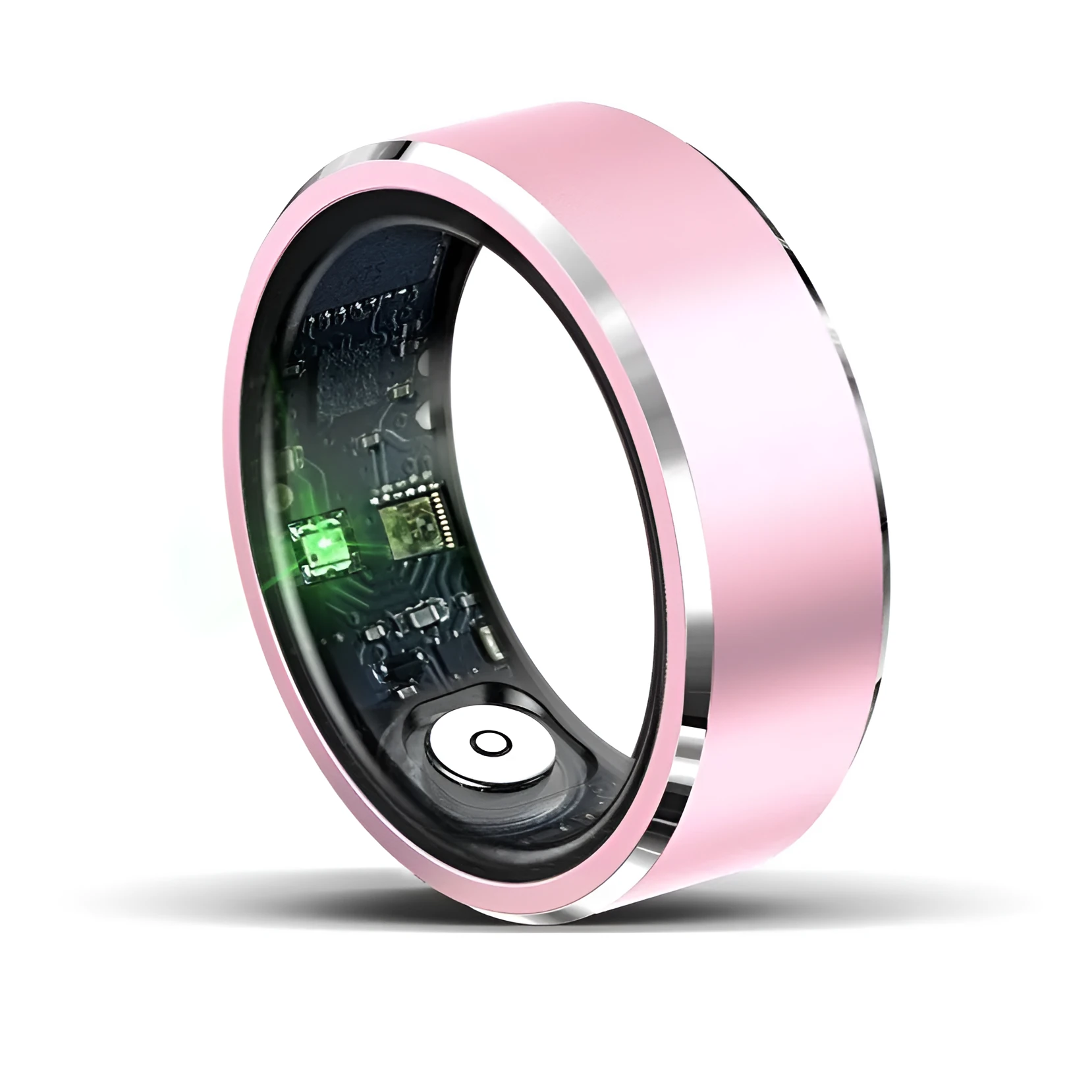 Smart ring with heart rate blood oxygen sleep monitoring, waterproof 30m, stainless steel band, pink colour
