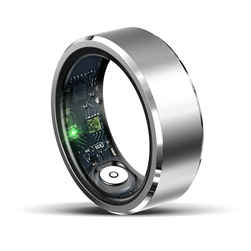 Smart ring with heart rate blood oxygen sleep monitoring, waterproof 30m, stainless steel band, pink colour