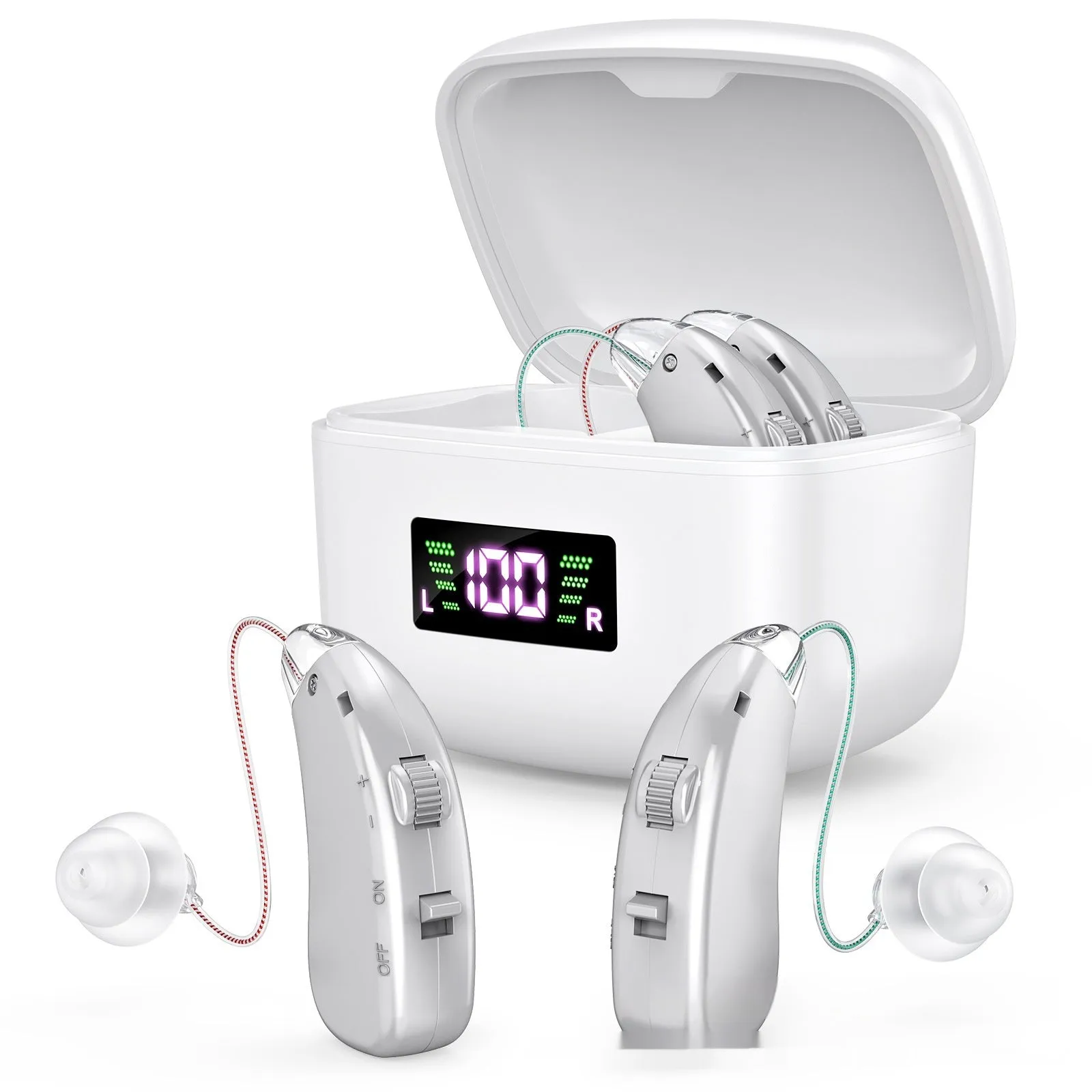 Silver USB rechargeable hearing aid for elderly with noise reduction