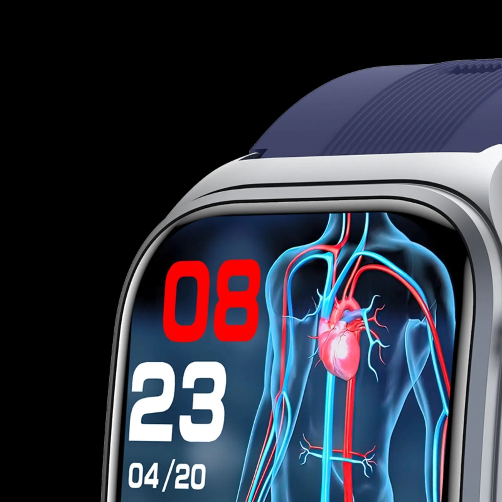 S15 Smart Watch with AMOLED display showing blood pressure and uric acid monitoring on a wrist with black leather strap