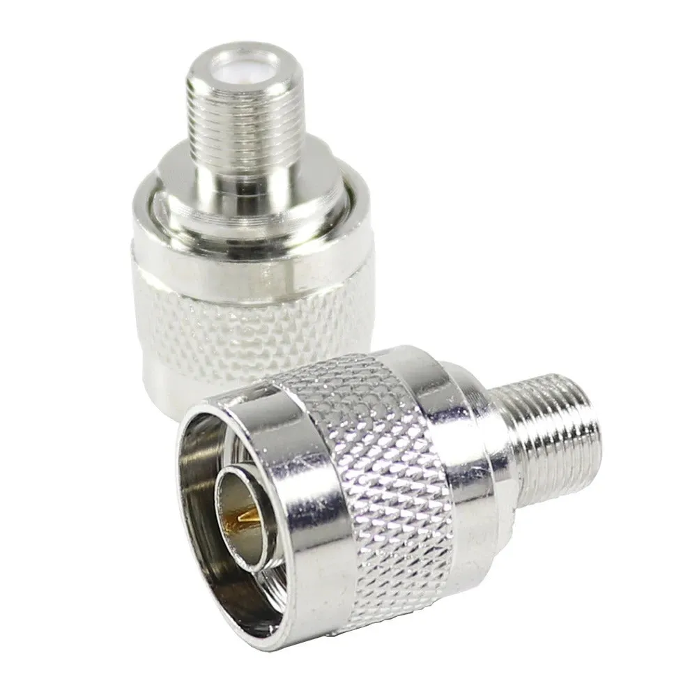 Silver metal RF coaxial F-head converter with threaded connection, 3x1.8cm