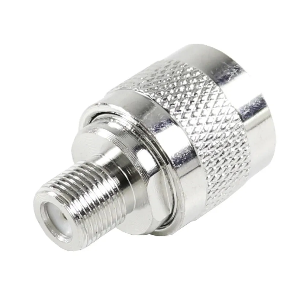 Silver metal RF coaxial F-head converter with threaded connection, 3x1.8cm