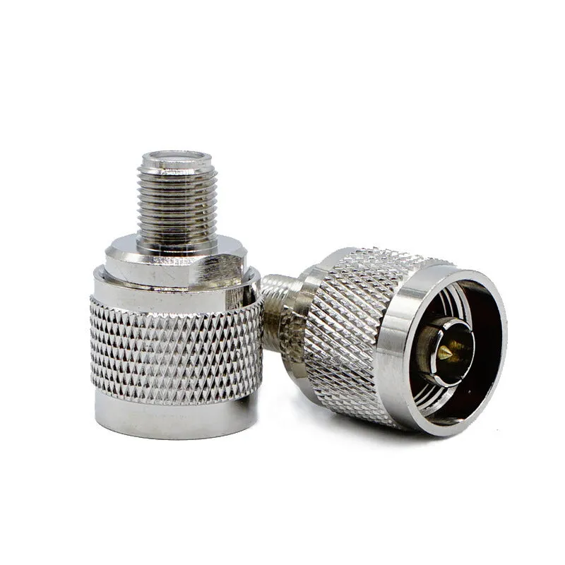 Silver metal RF coaxial F-head converter with threaded connection, 3x1.8cm