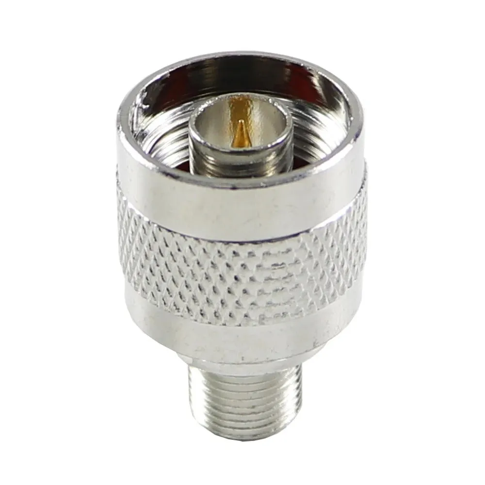 Silver metal RF coaxial F-head converter with threaded connection, 3x1.8cm