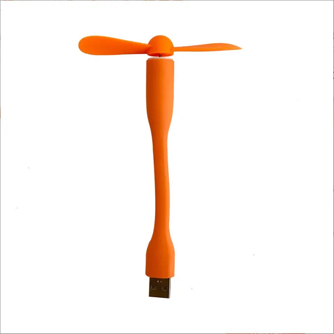 USB electric fan in blue plastic with blades and USB cable, portable for power bank use