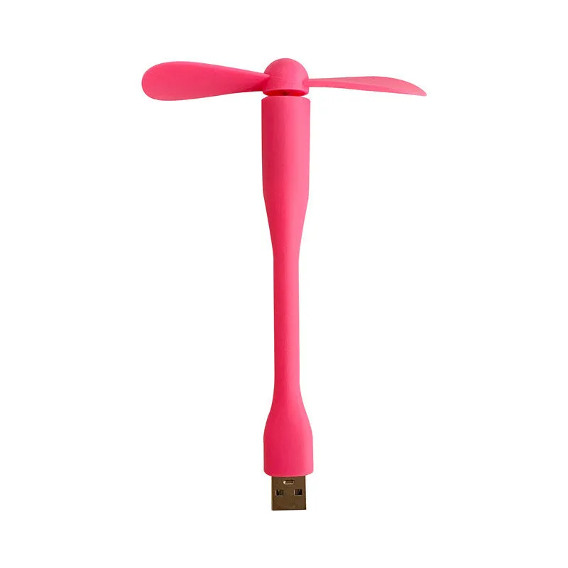 USB electric fan in blue plastic with blades and USB cable, portable for power bank use